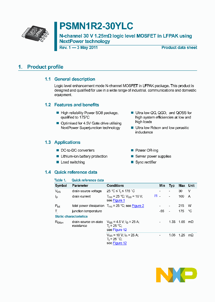 PSMN1R2-30YLC_1601008.PDF Datasheet
