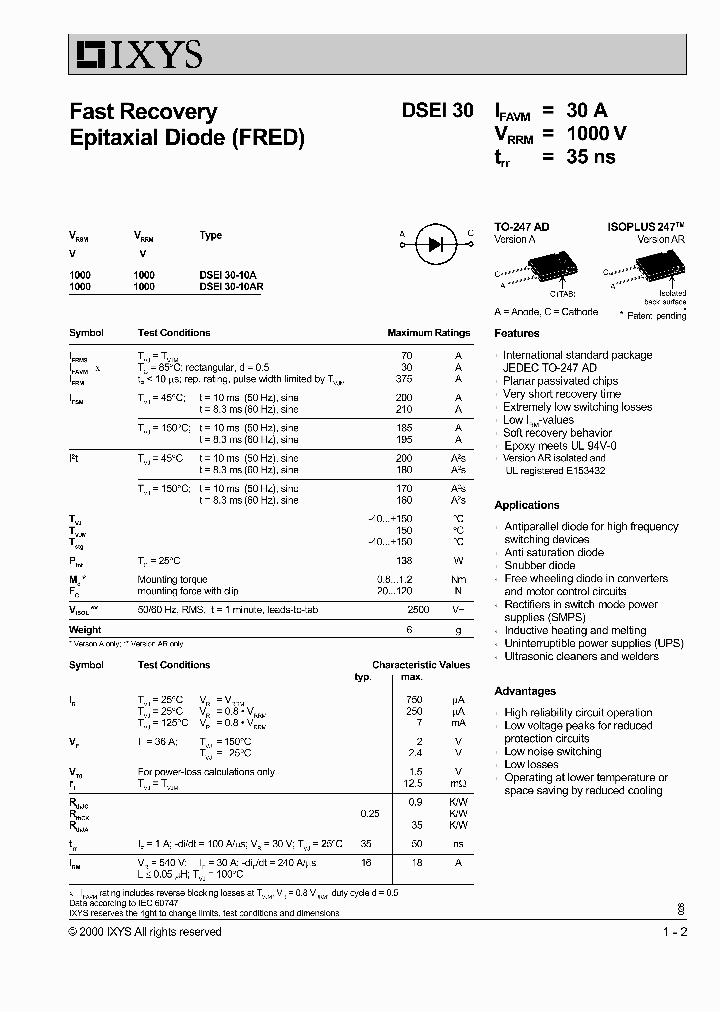 DSEI30-10A_1629748.PDF Datasheet