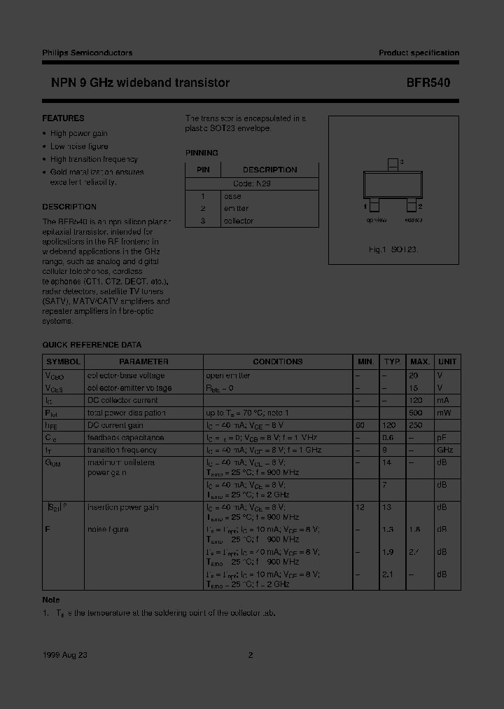 BFR540TR_1044963.PDF Datasheet