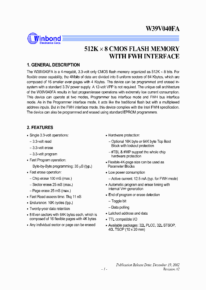 W39V040FAT_1068164.PDF Datasheet