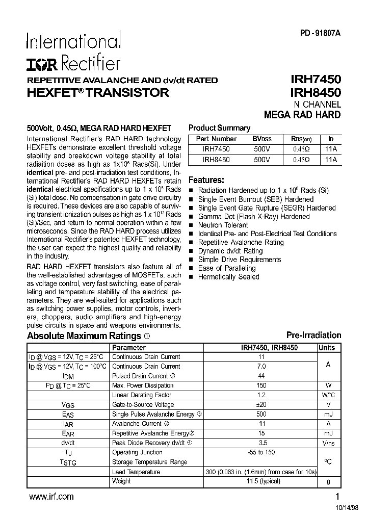 IRH8450_1070168.PDF Datasheet