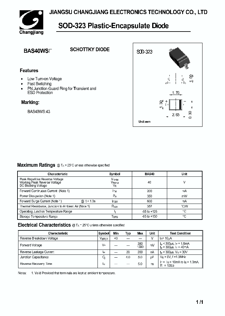 BAS40WS_1075673.PDF Datasheet