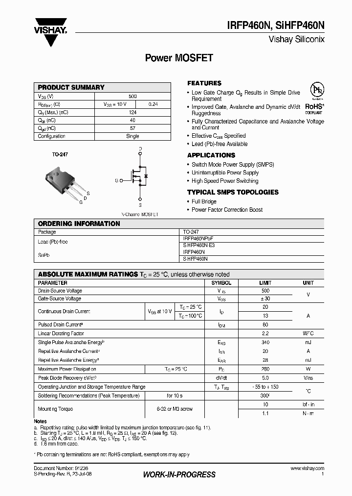 SIHFP460N-E3_1690997.PDF Datasheet