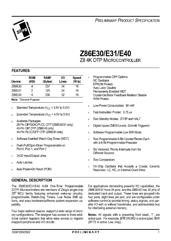 Z86E3116SEC_1152967.PDF Datasheet