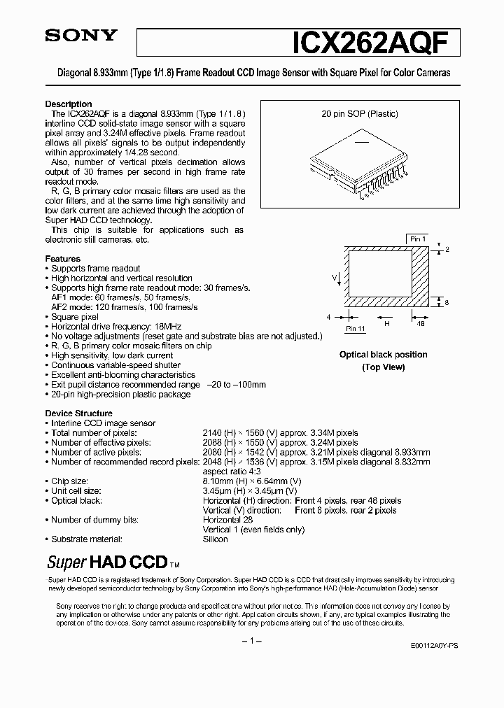 ICX262AQF_1696352.PDF Datasheet