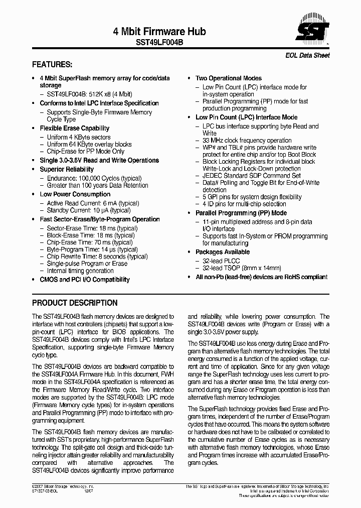 SST49LF040B-33-4C-NHE_1227665.PDF Datasheet