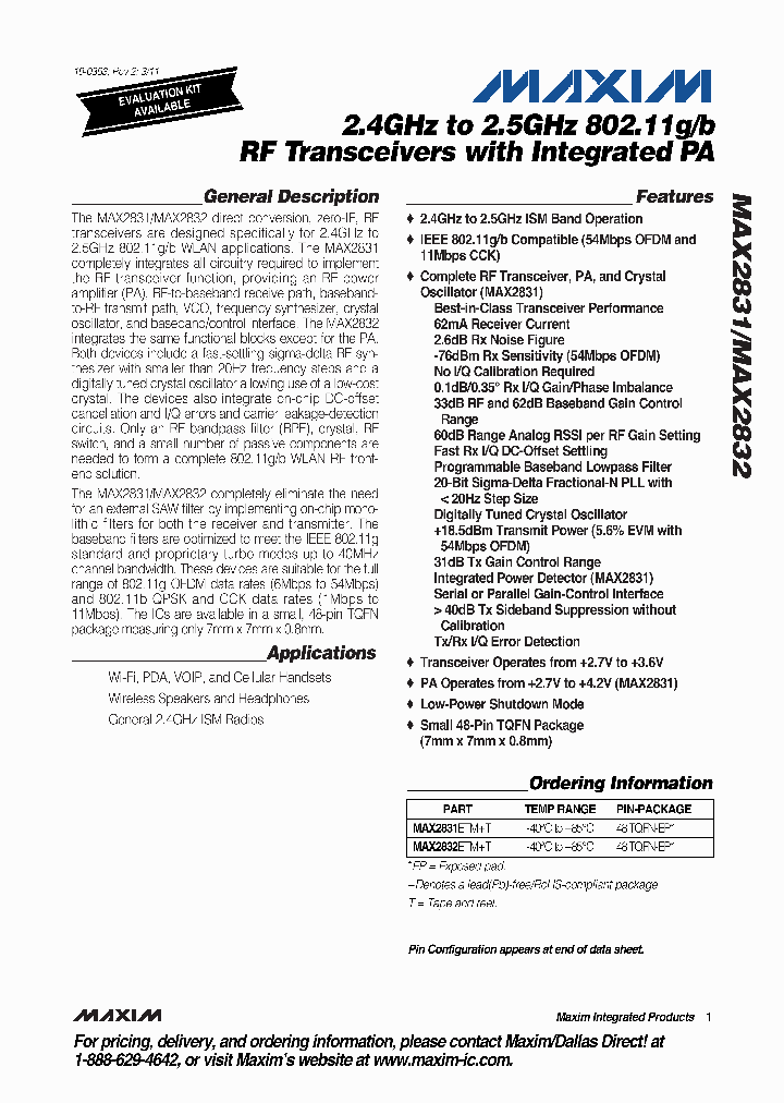 MAX2832ETM_1725585.PDF Datasheet