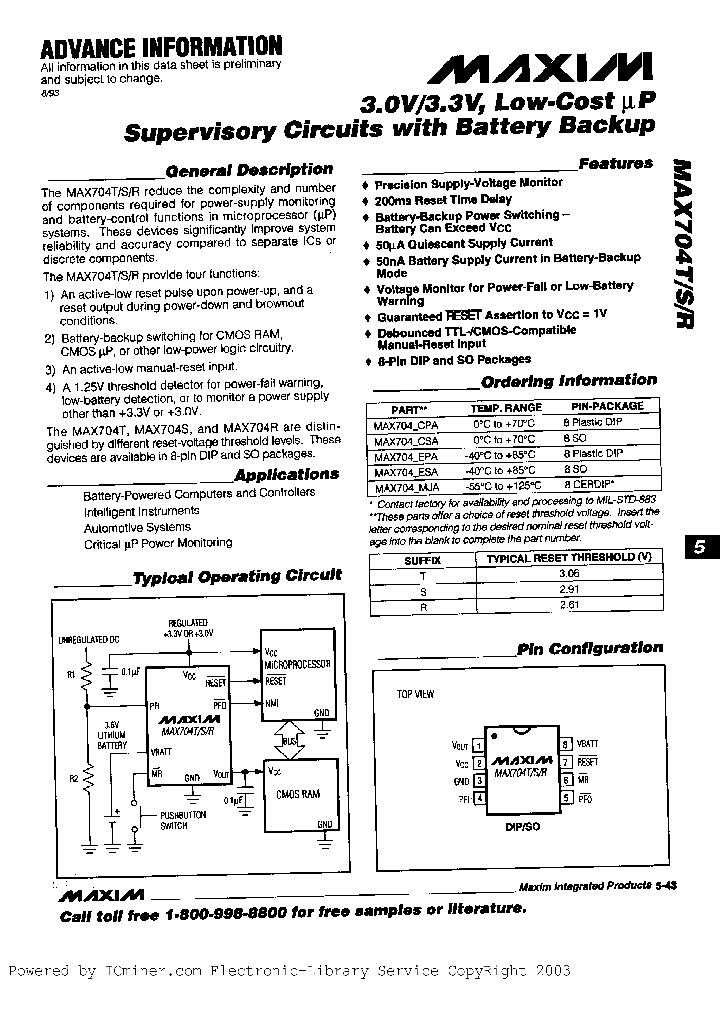 MAX704TSR_1614820.PDF Datasheet