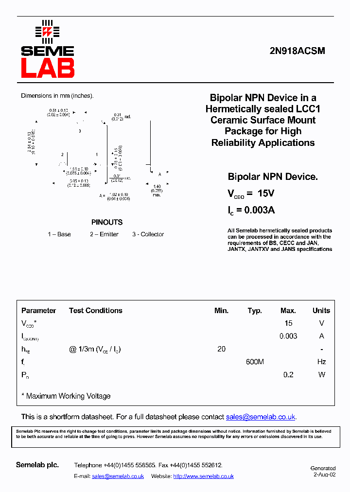 2N918ACSM_1854013.PDF Datasheet