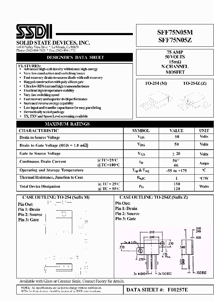 SFF75N05Z_1864179.PDF Datasheet