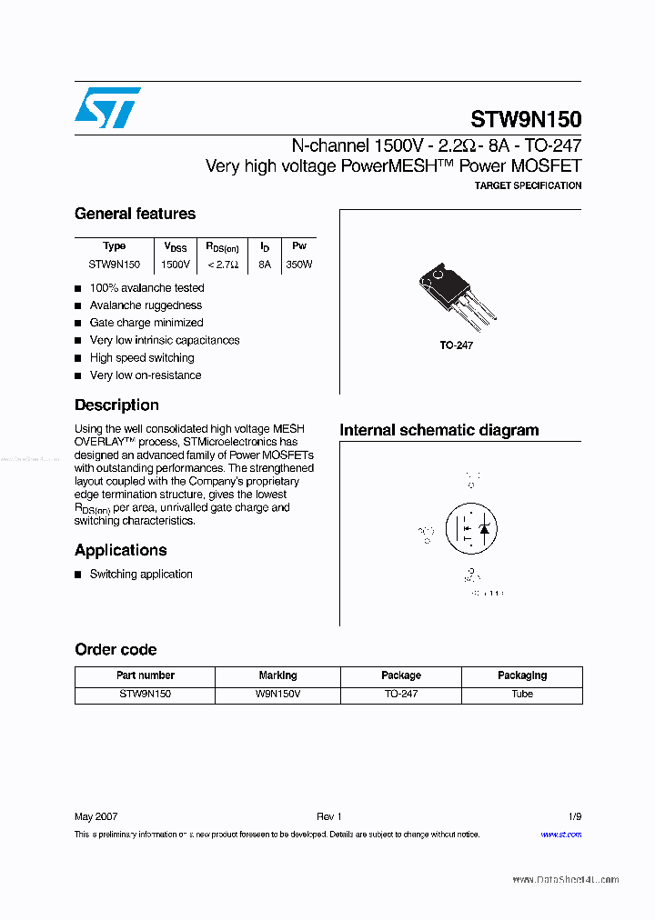STW9N150_2029156.PDF Datasheet