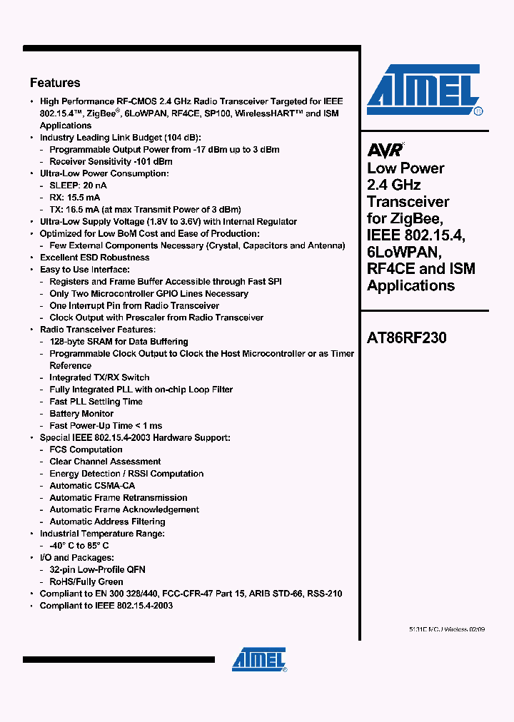AT86RF230-ZU_2087161.PDF Datasheet