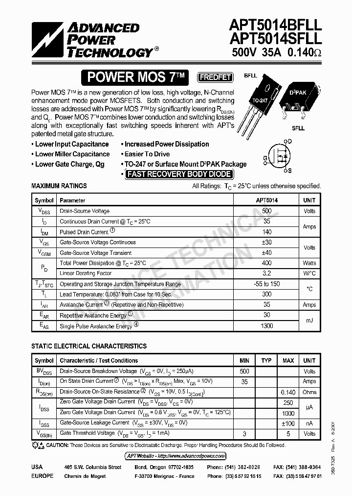 APT5014SFLL_2154419.PDF Datasheet