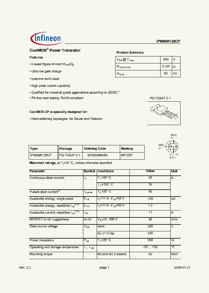 IPW60R125CP08_2166495.PDF Datasheet