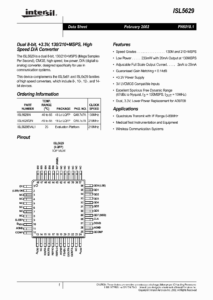 ISL5629_2167665.PDF Datasheet