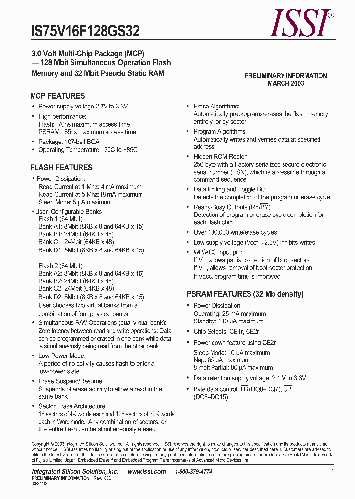 IS75V16F128GS32-7065BI_2252655.PDF Datasheet