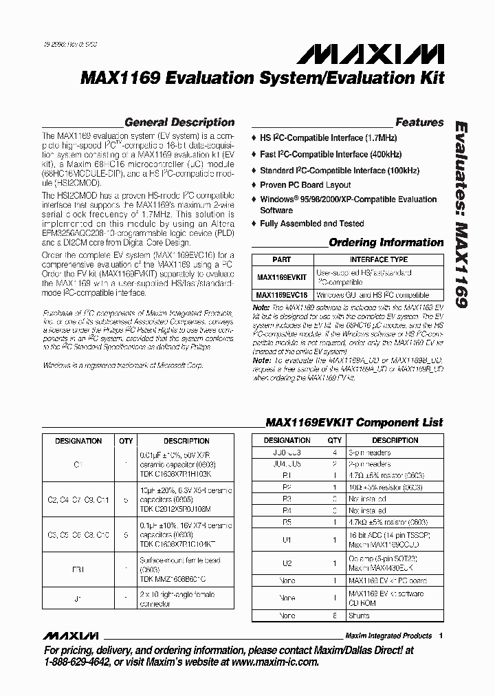 MAX1169EVSYSEVKIT_2473804.PDF Datasheet