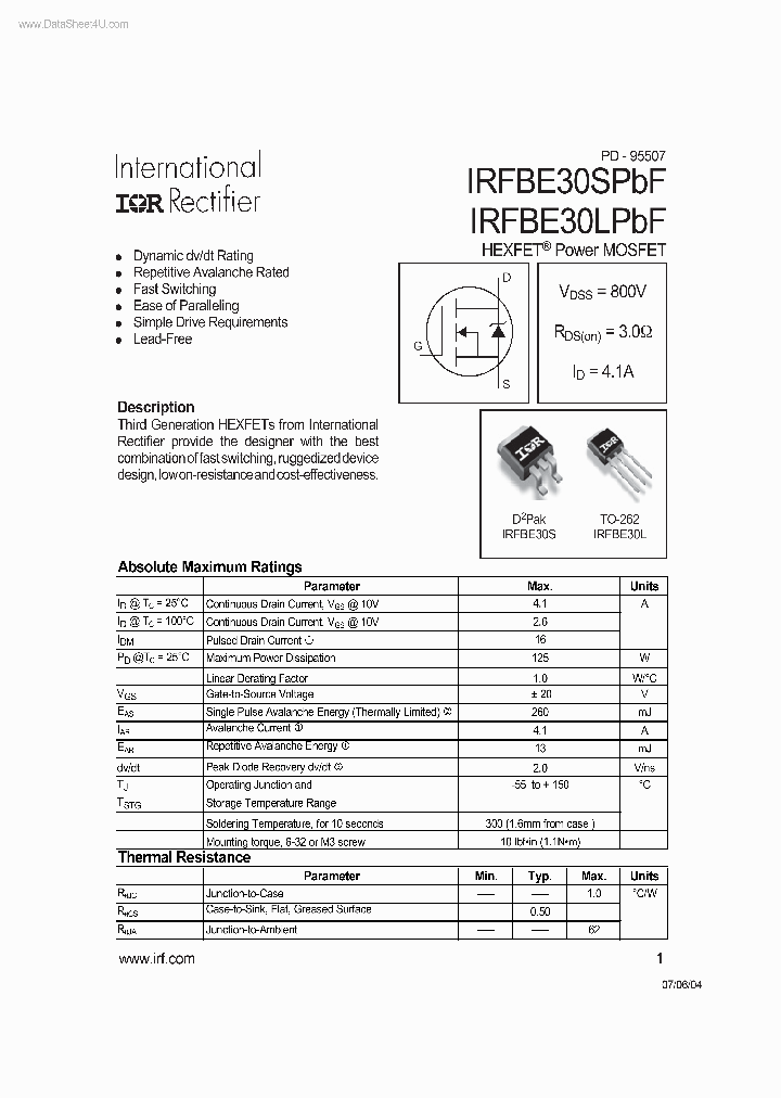 IRFBE30LPBF_2521607.PDF Datasheet