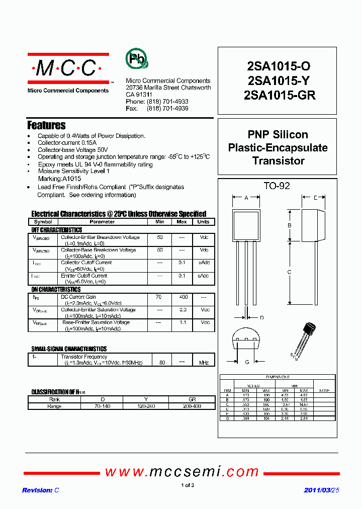 2SA1015-O11_2528457.PDF Datasheet