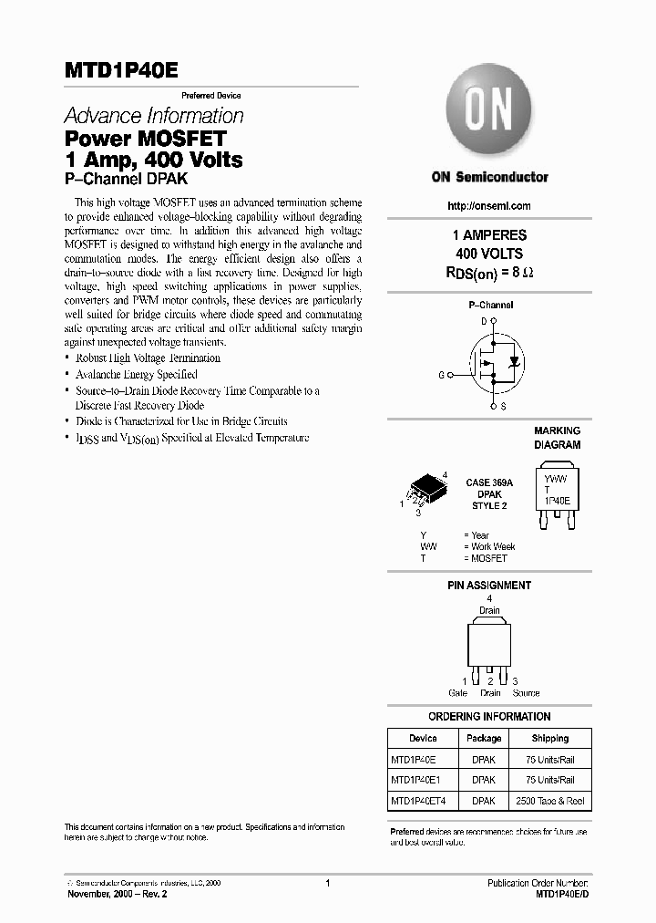 MTD1P40E-D_2666367.PDF Datasheet