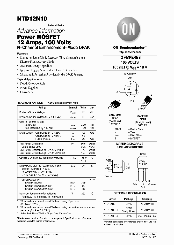 NTD12N10-D_2712042.PDF Datasheet