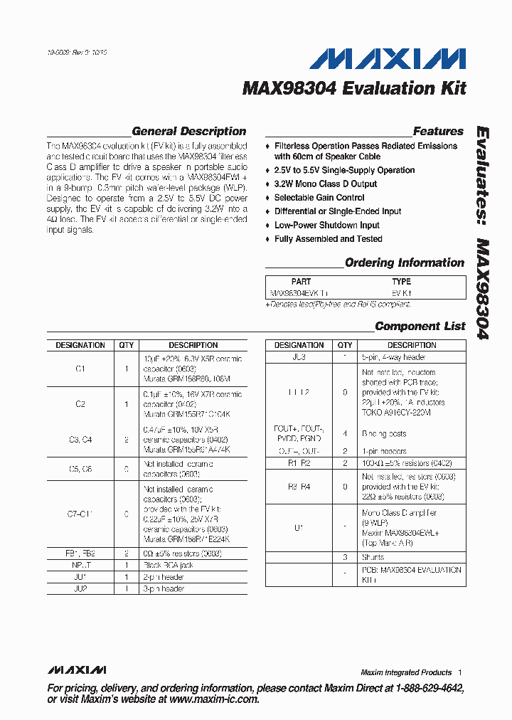 MAX98304EVKIT_2730180.PDF Datasheet