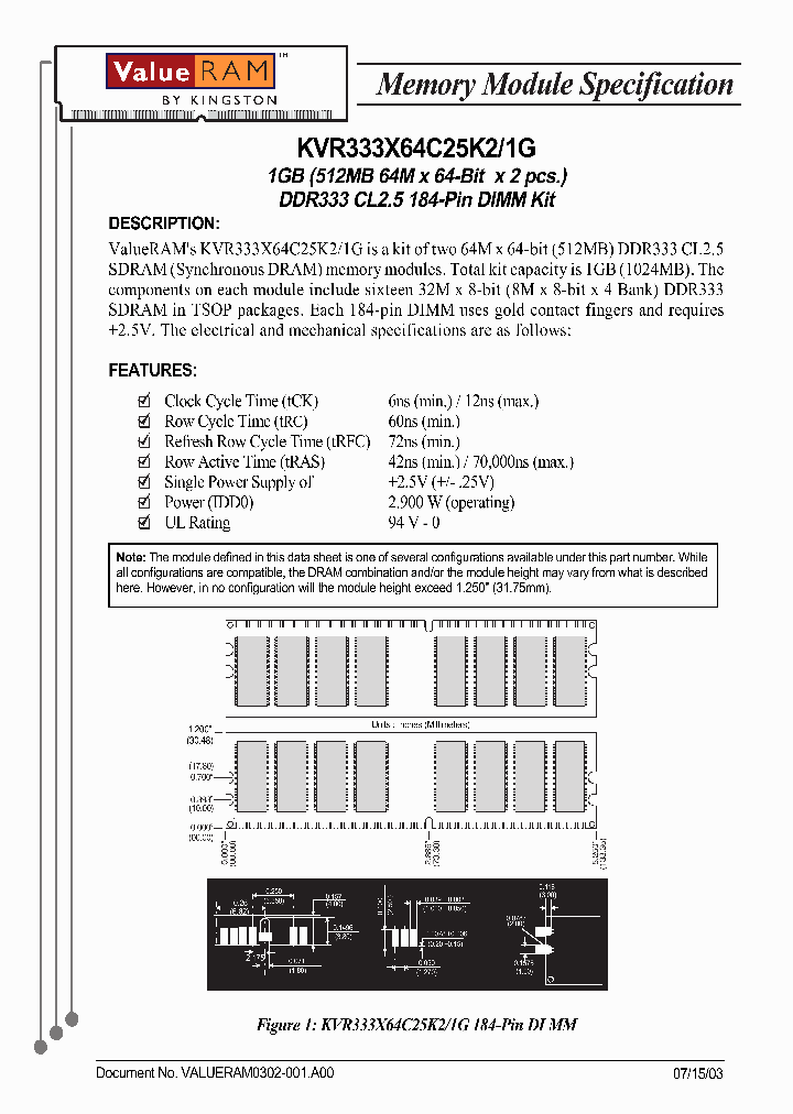 KVR333X64C25K21G_2734120.PDF Datasheet