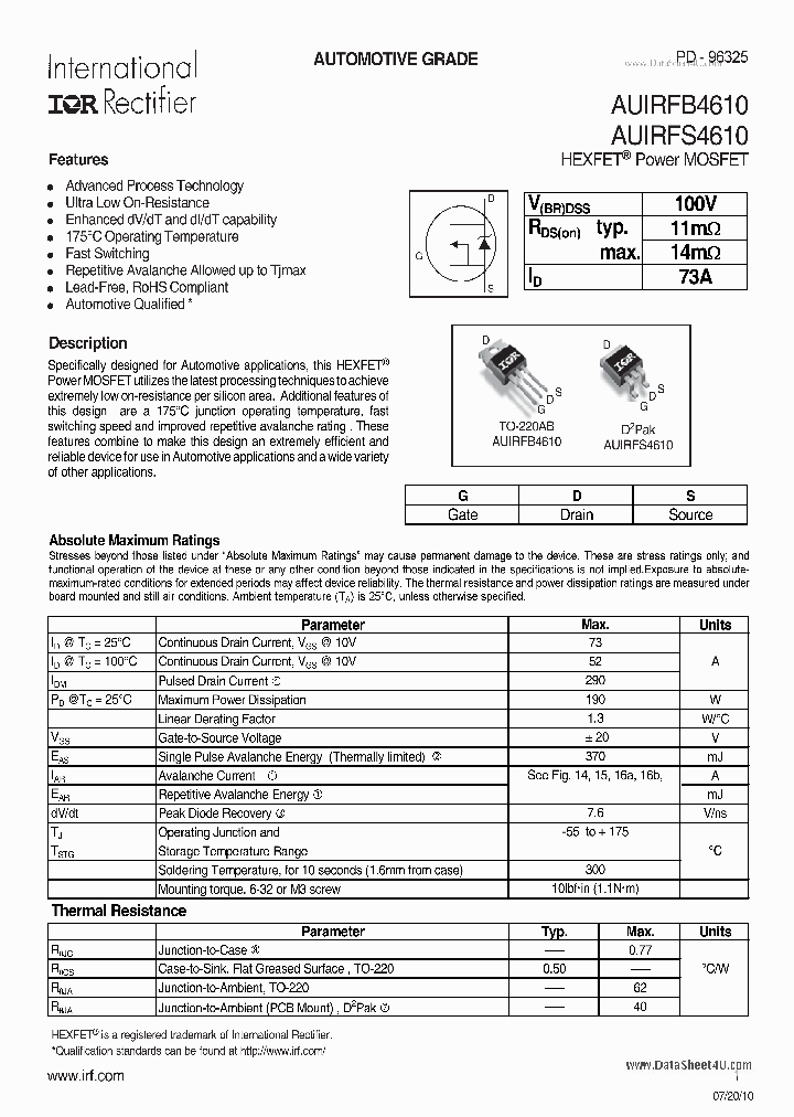 AUIRFB4610_2767231.PDF Datasheet