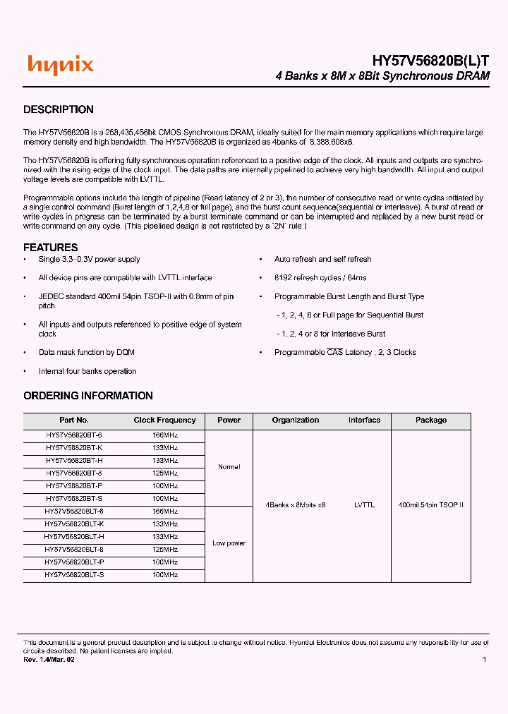HY57V56820BLT_2771250.PDF Datasheet