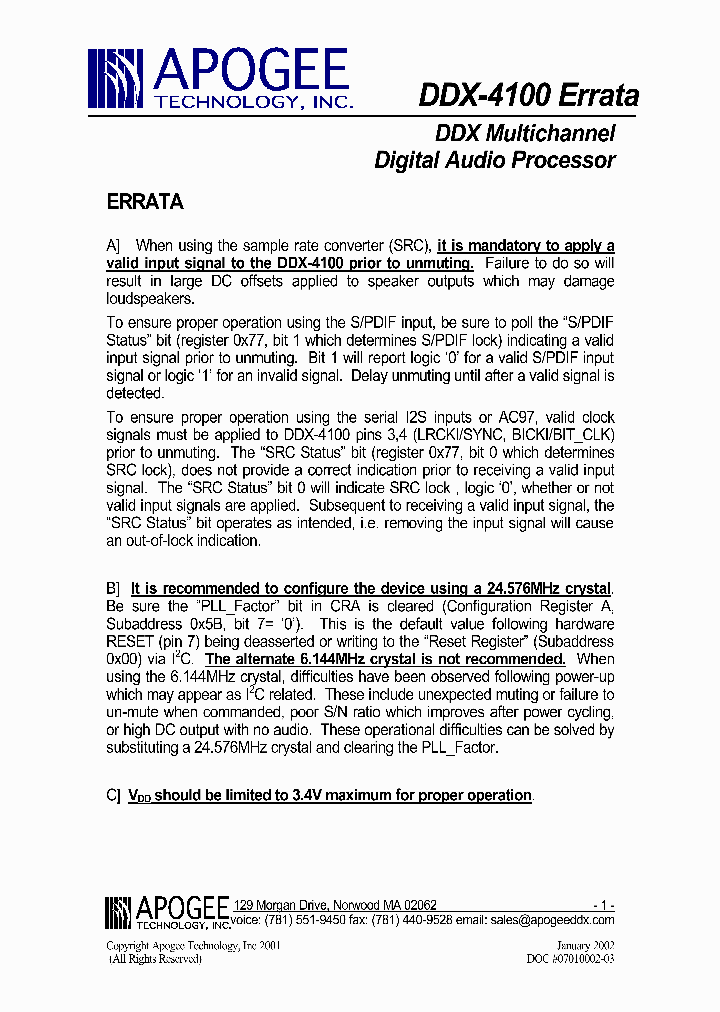 DDX4100ERRATA_2846990.PDF Datasheet