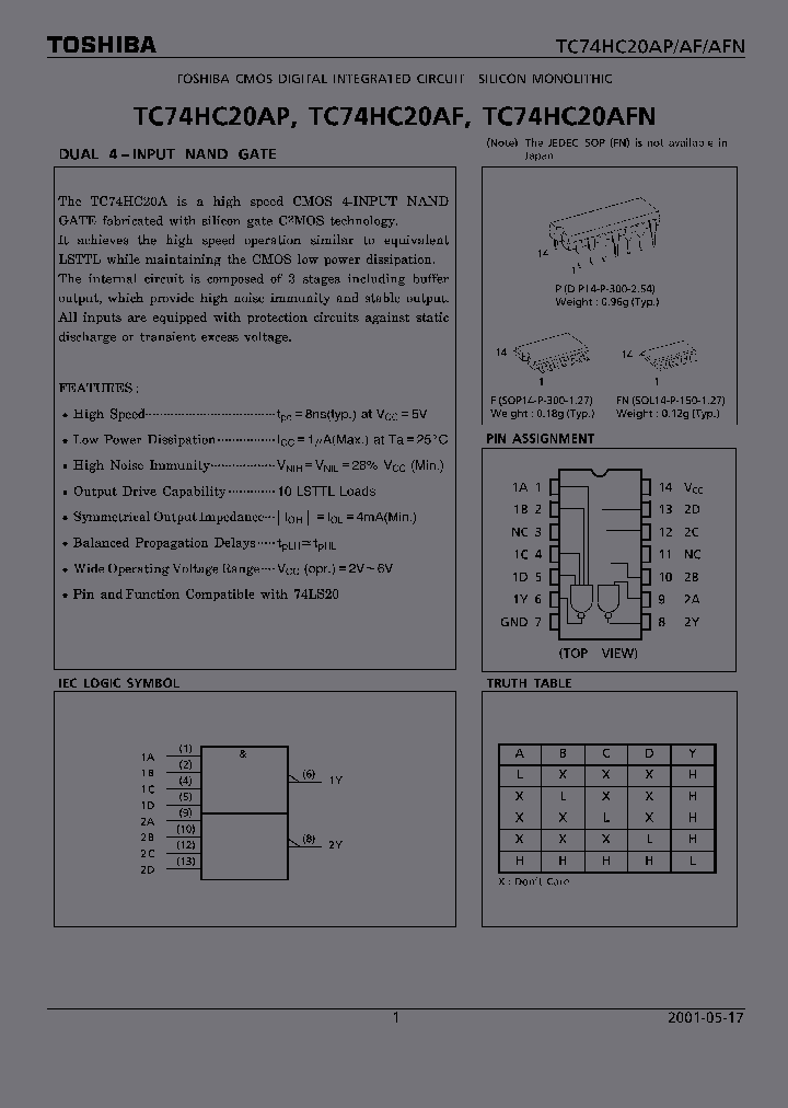 TC74HC20_2863844.PDF Datasheet