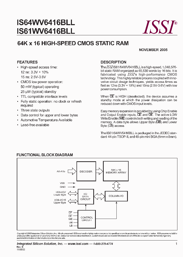 IS64WV6416BLL-15BLA3_2947167.PDF Datasheet