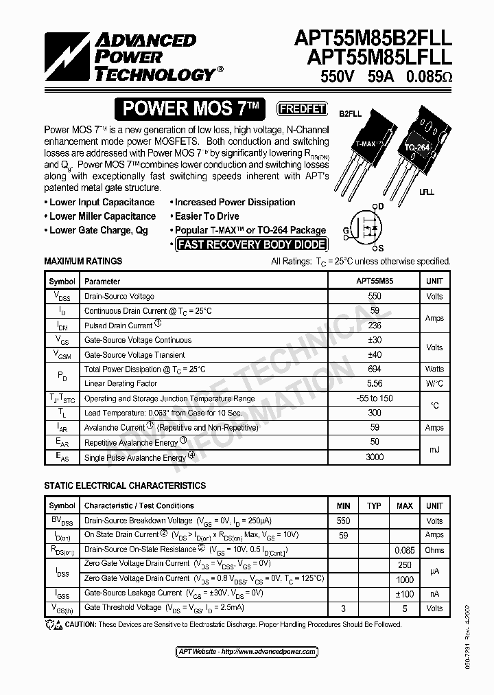 APT55M85LFLL_3055714.PDF Datasheet