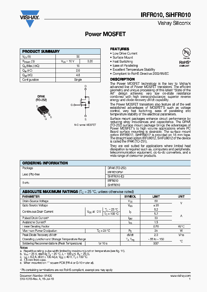 SIHFR010_3124293.PDF Datasheet