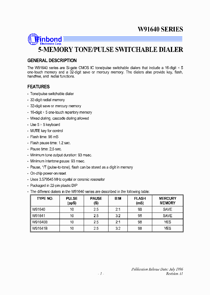 W91641B_3134428.PDF Datasheet
