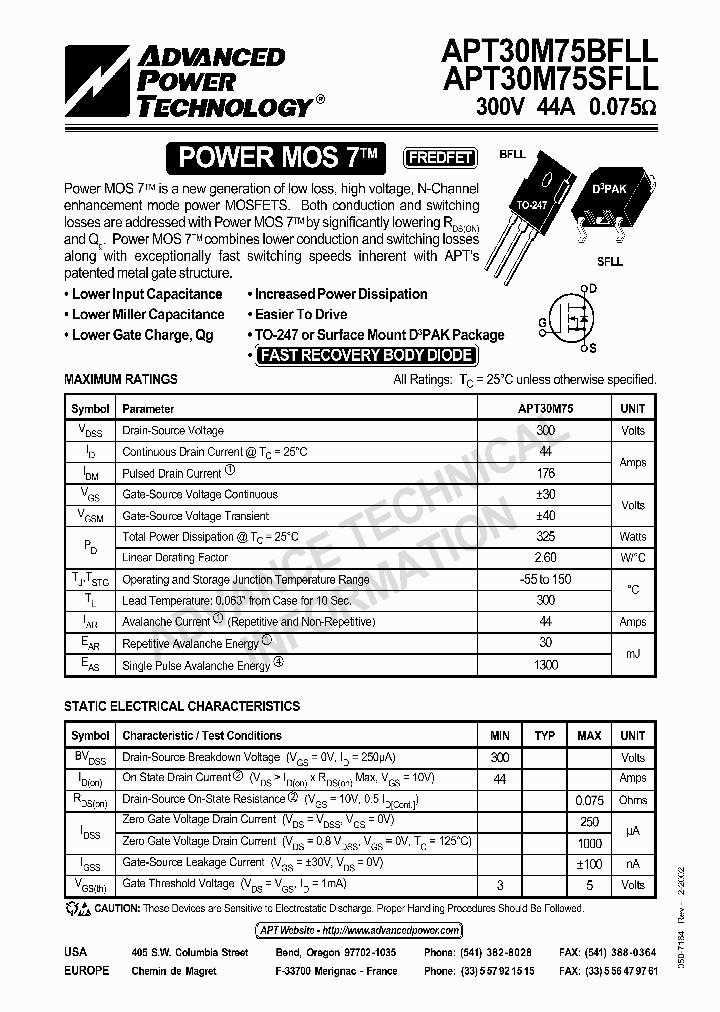 APT30M75SFLL_3143465.PDF Datasheet