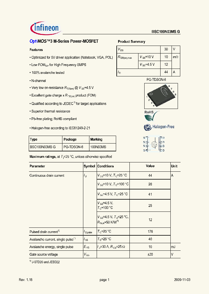 BSC100N03MSG_3148905.PDF Datasheet
