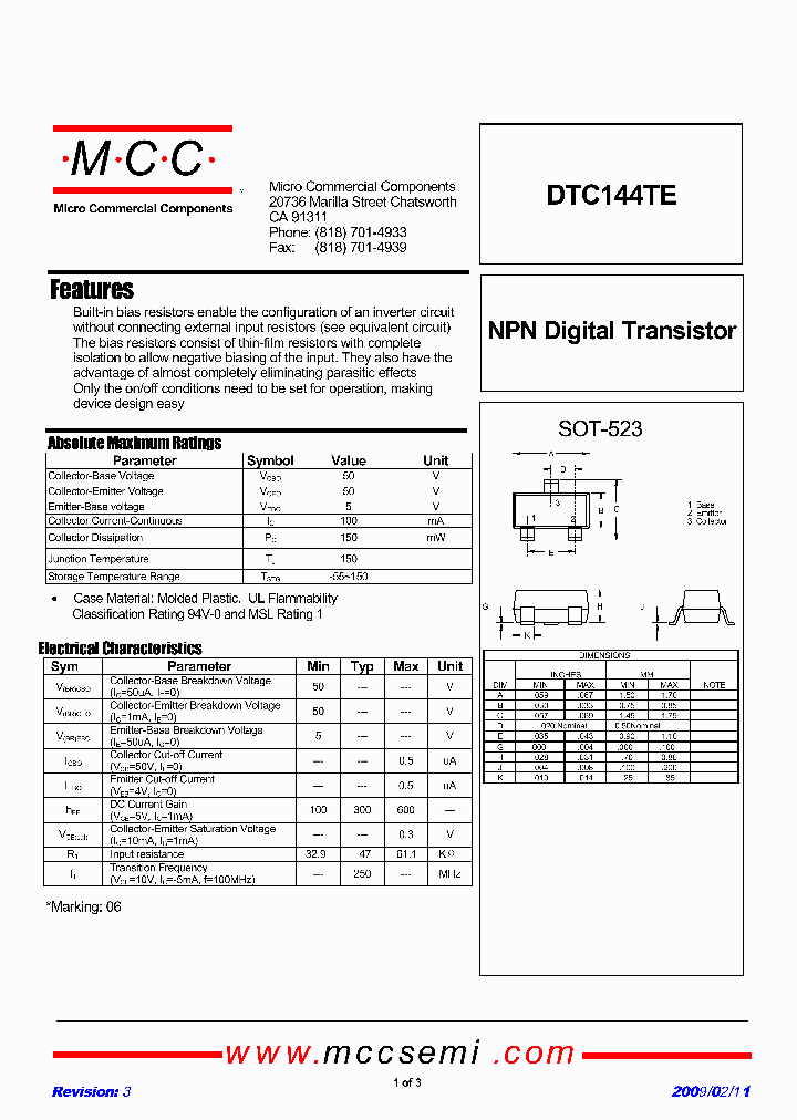DTC144TE-TP_3161830.PDF Datasheet