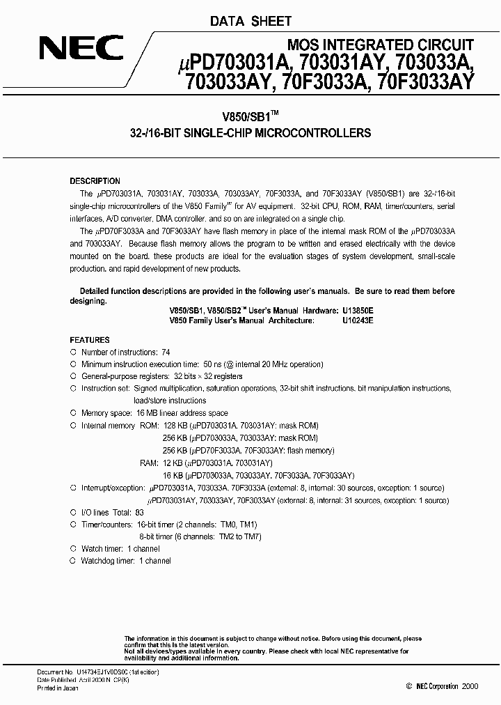 UPD70F3033AYGC-8EU_3193040.PDF Datasheet