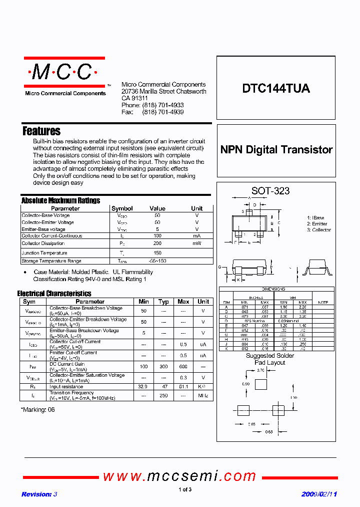 DTC144TUA-TP_3205173.PDF Datasheet