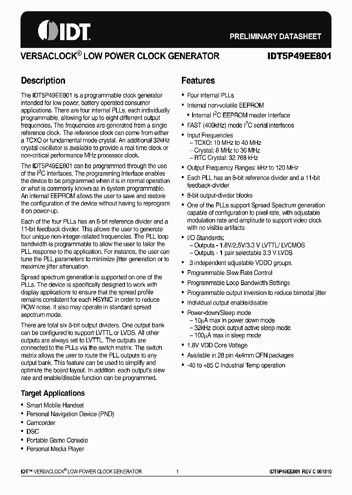 IDT5P49EE801_3244725.PDF Datasheet