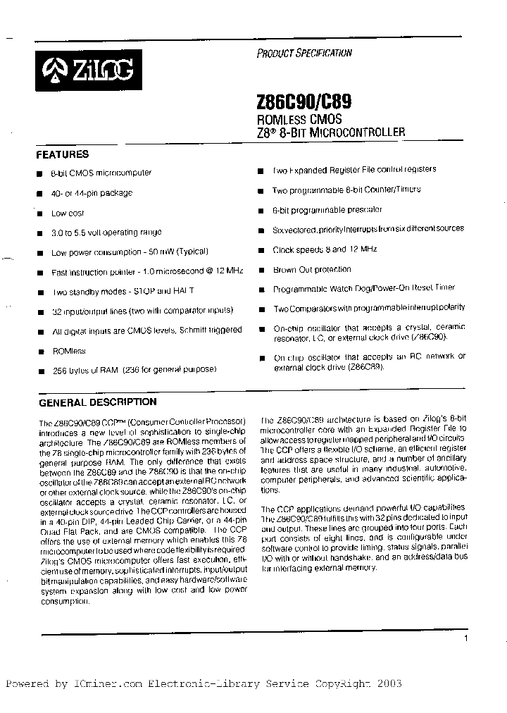 Z86C89-08PEC_3276982.PDF Datasheet