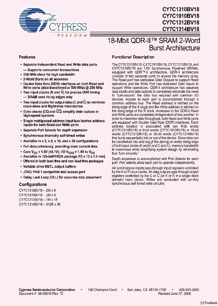 CY7C1312BV18-250BZC_3301412.PDF Datasheet