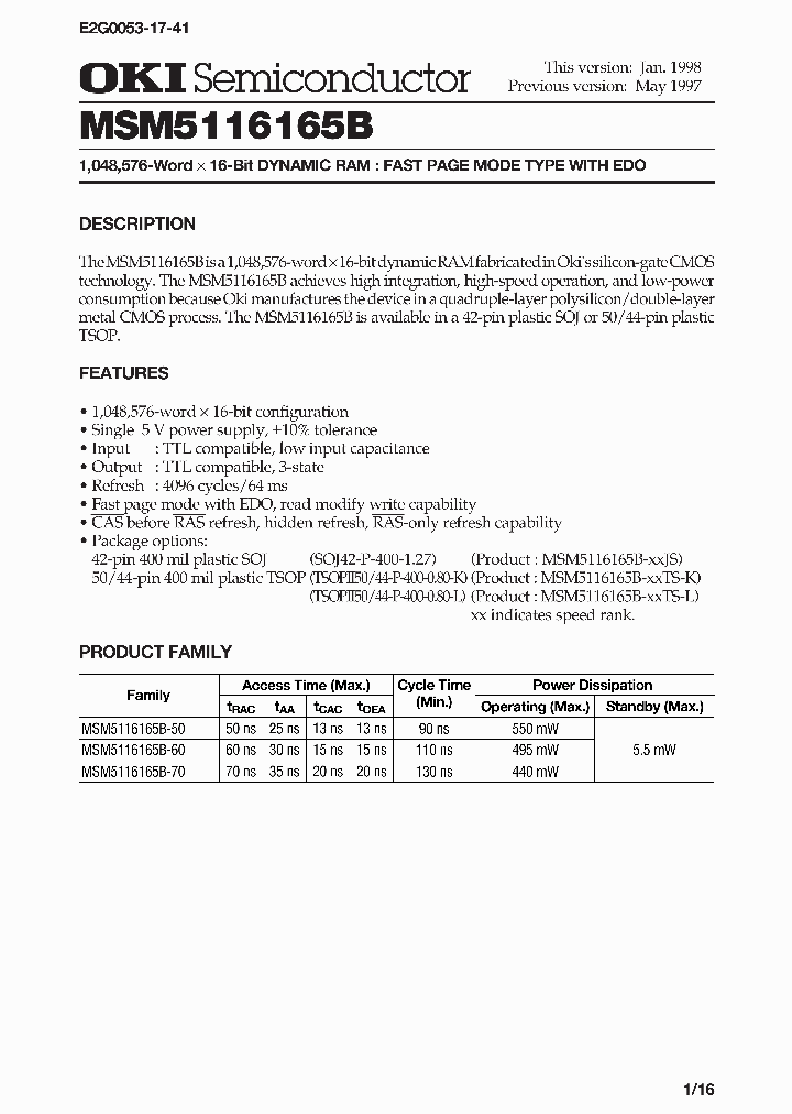 MSM5116165B_3297646.PDF Datasheet