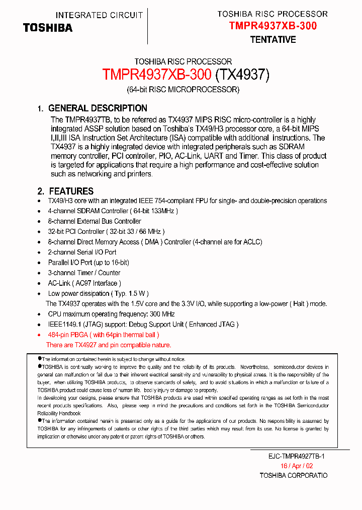 TMPR4937XBG-300_3321273.PDF Datasheet