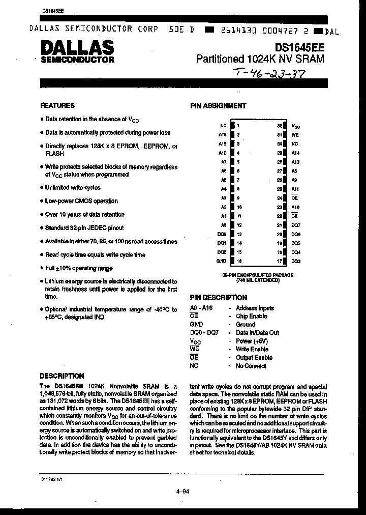 DS1645EE-70-IND_3354850.PDF Datasheet