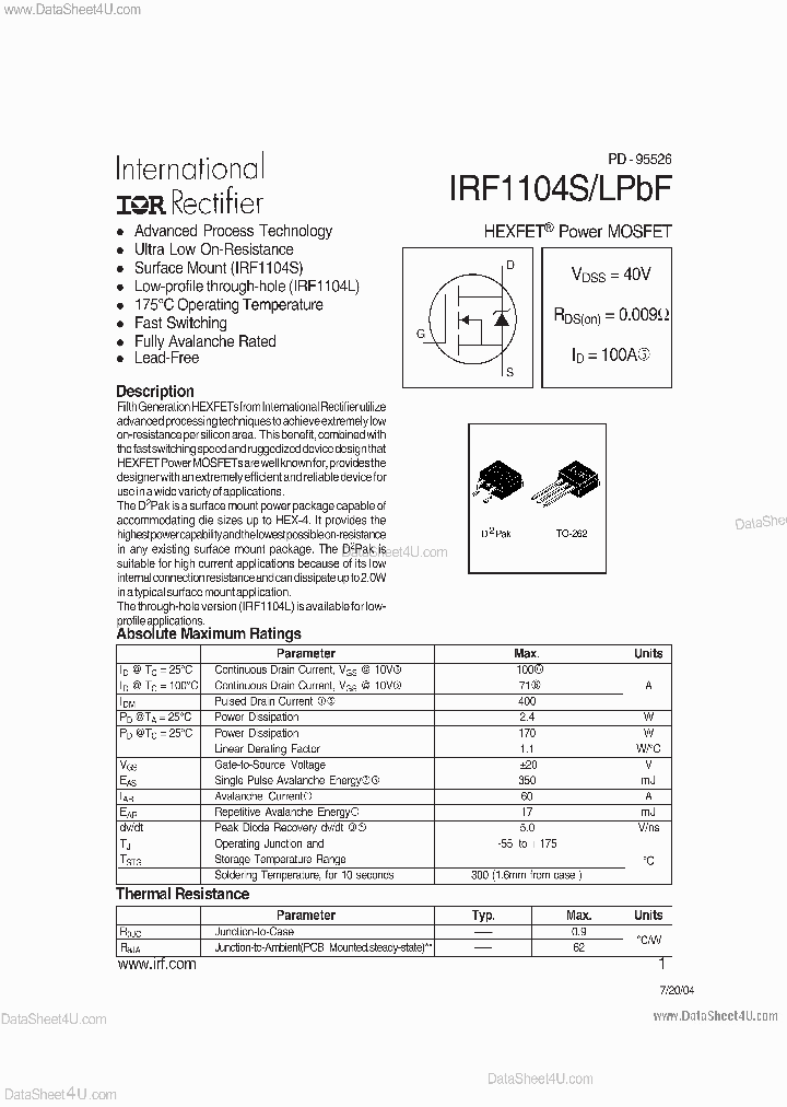 IRF1104LPBF_3484405.PDF Datasheet