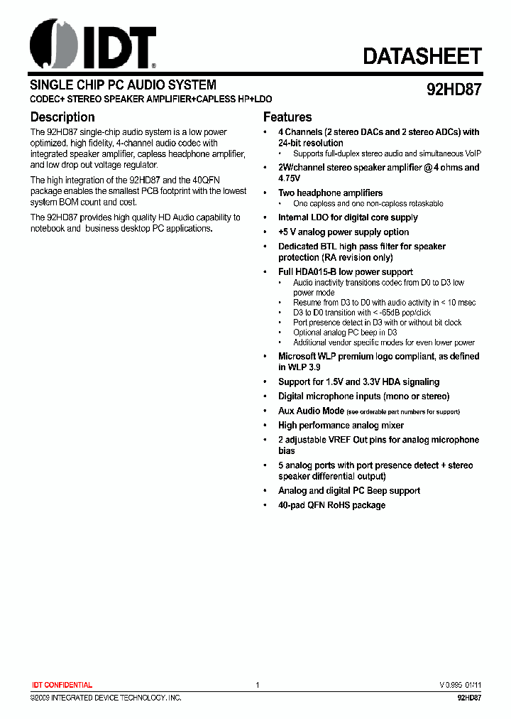 92HD87_3535291.PDF Datasheet