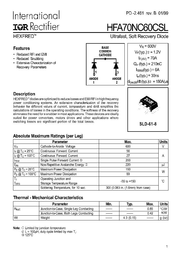 HFA70NC60CSL_3585544.PDF Datasheet