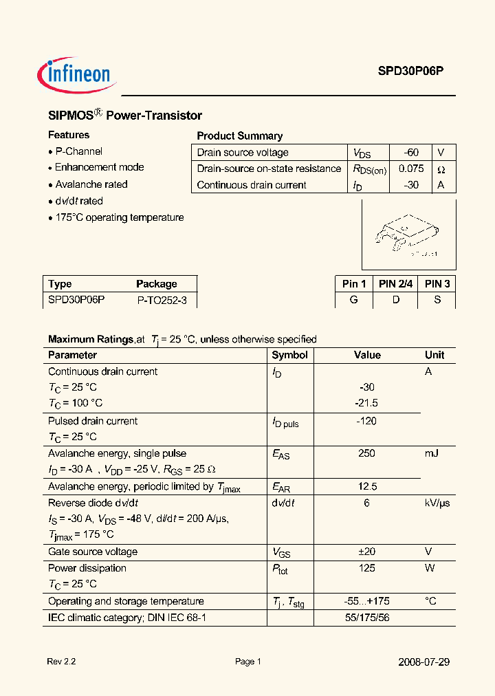 SPD30P06P-E4-E6327_3832876.PDF Datasheet